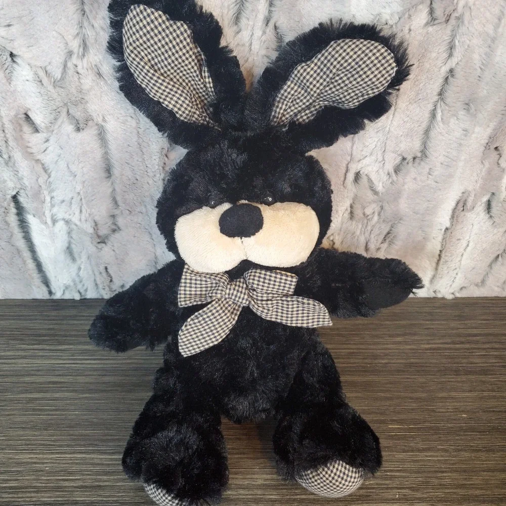 Seasonal Sensations Black Plush Bunny Rabbit Gingham Checkered Ears Bow 2009 11